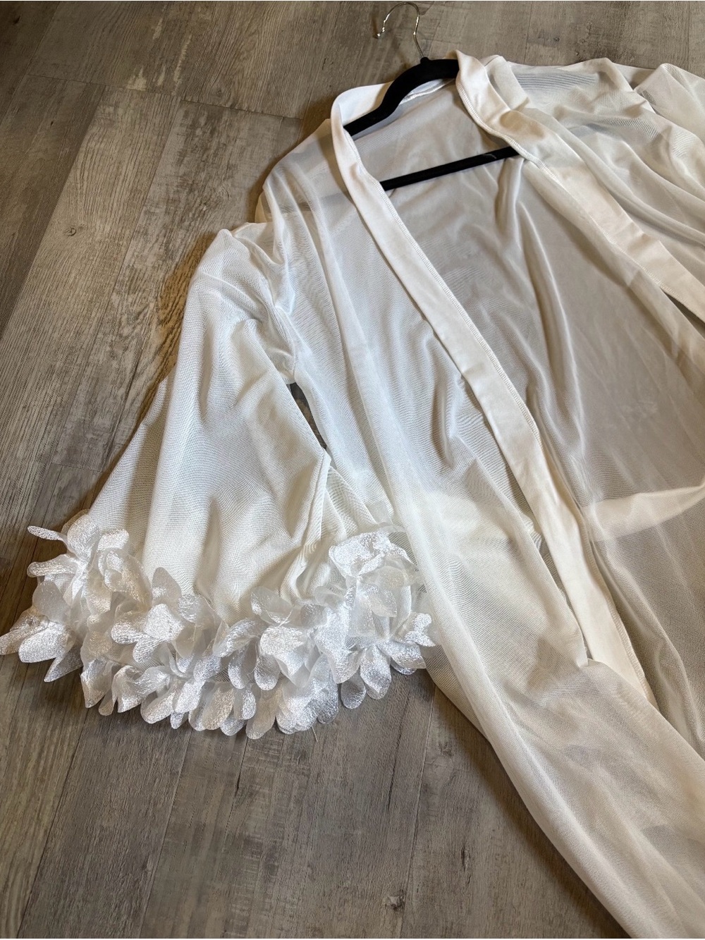 Sheer White Floral-Trim Bridal Robe - Women Intimates & Sleepwear